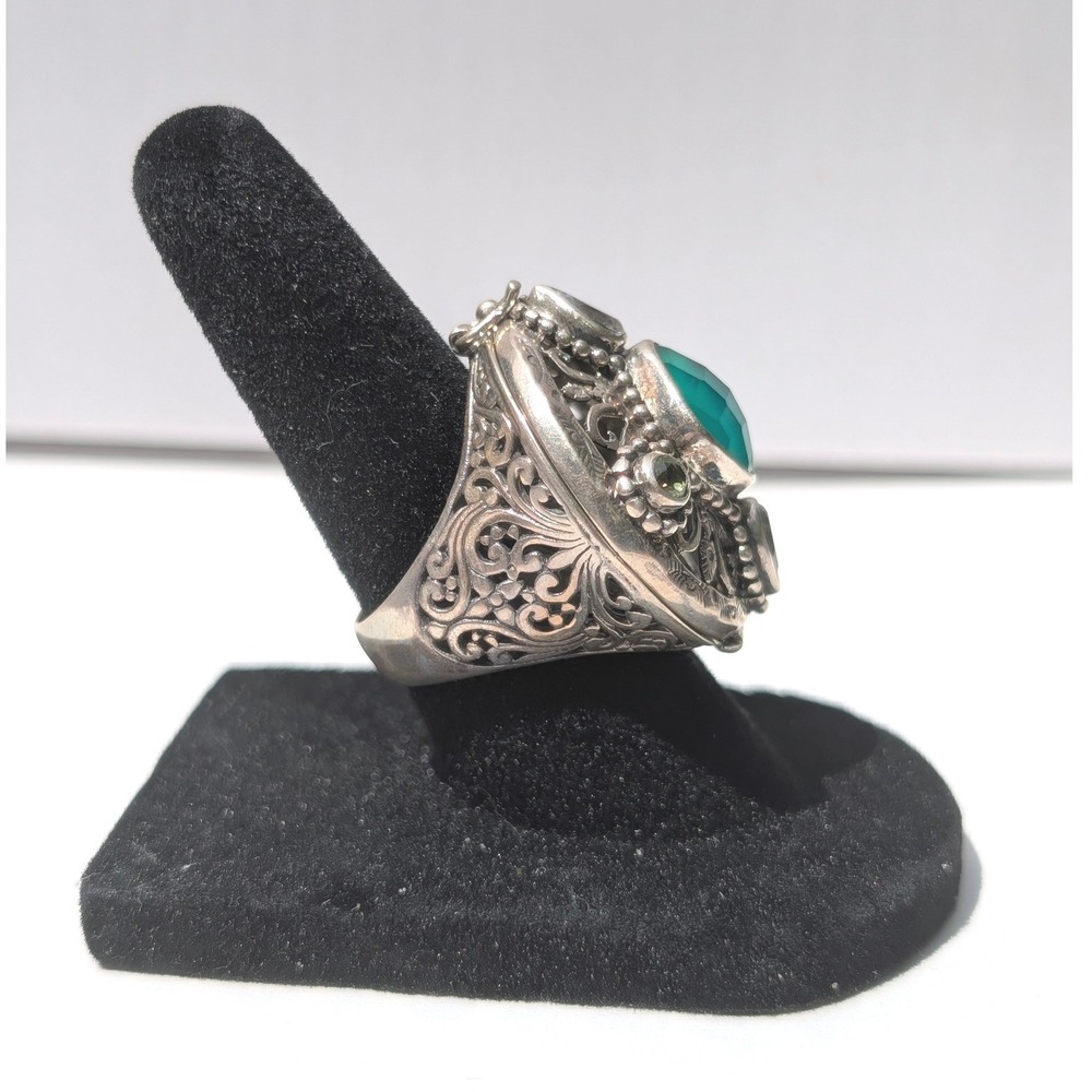 Sarda Sterling Silver 925 Green Chalcedony Poison Locket Ring Size 6 Balinese - Picture 6 of 10